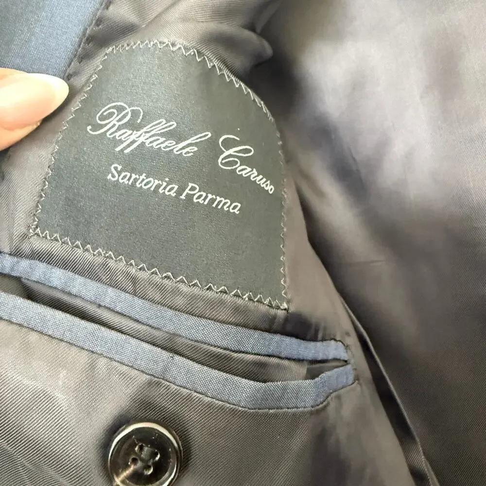 Sagmeister Raffaele Caruso Blazer Navy Silk Handmade‎ Italy Menswear 40 M